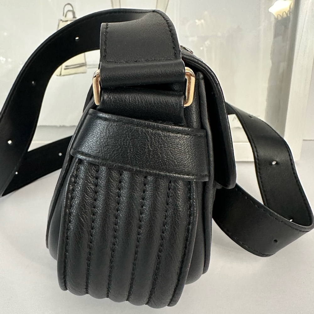 FURLA Studded Black Leather Mini Crossbody Bag Made In Italy Gold Tone Studs - Picture 5 of 17